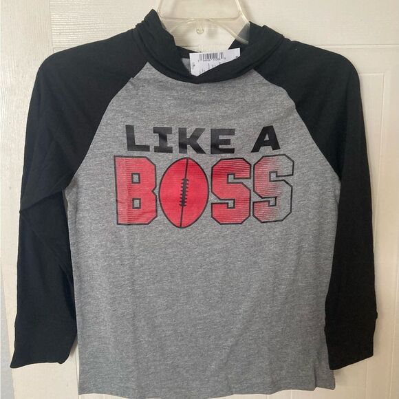 The Children's Place Other - Childrens Place Boys Like A Boss Graphic Raglan Hooded T Shirt M 7/8 Gray